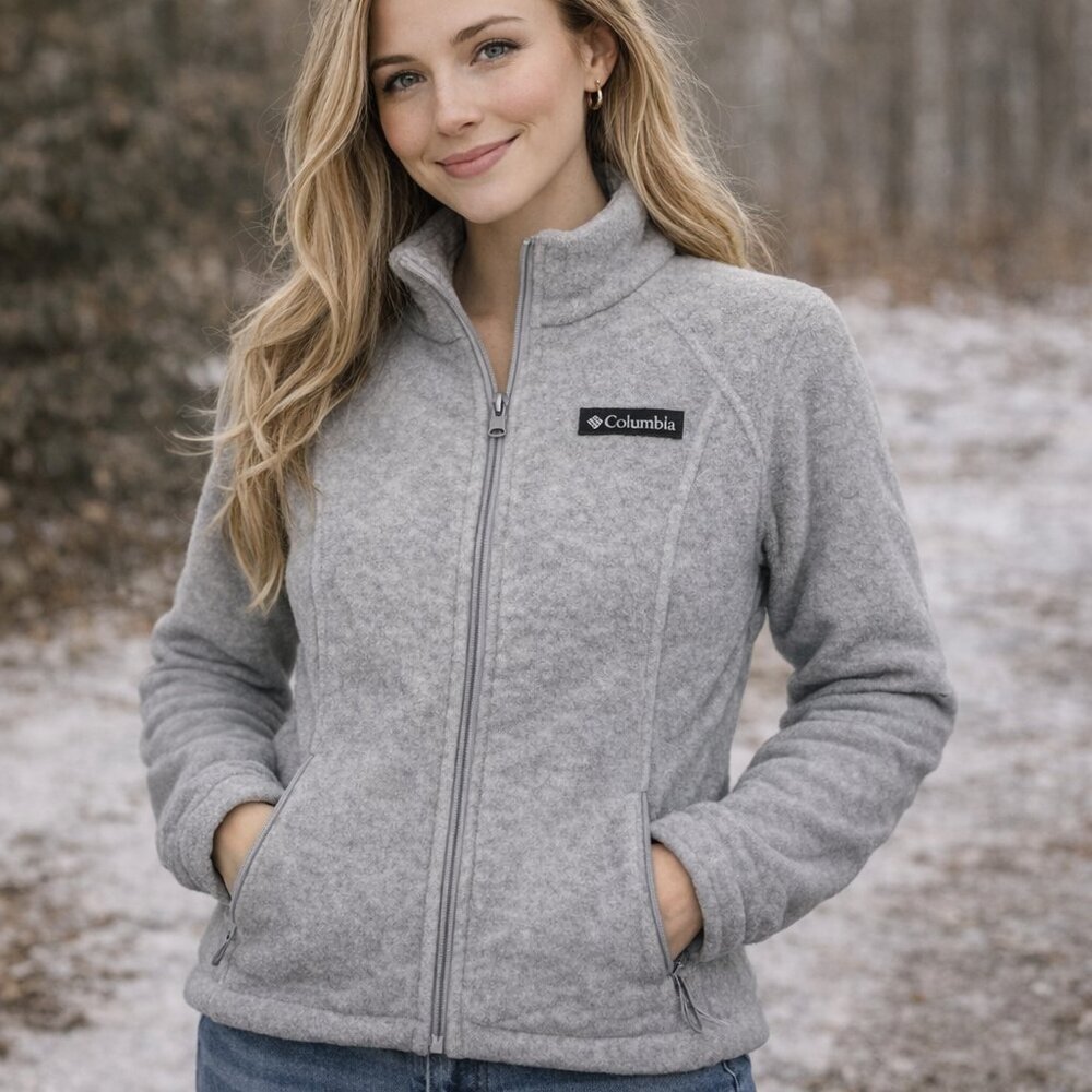 Columbia Gray Full Zip Fleece Jacket Women’s XS Lightweight Outdoor